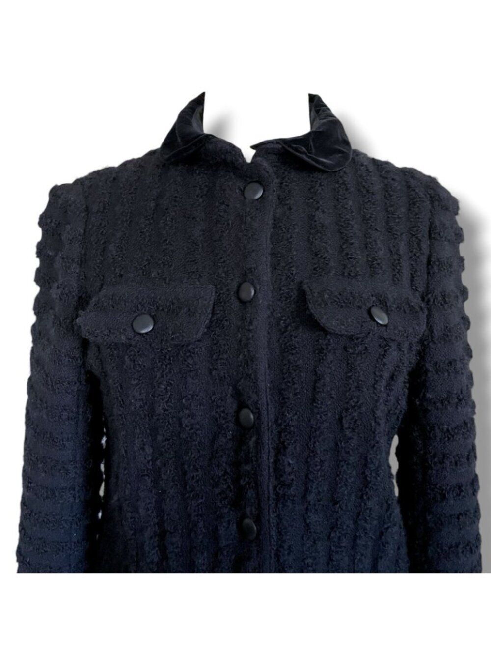 Vintage 1970s Courreges Paris Jacket Size C US Medium Large Black Boucle Wool - Picture 4 of 13